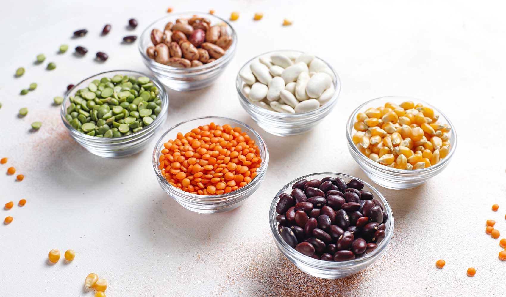 Legumes and beans assortment.Healthy vegan protein food.