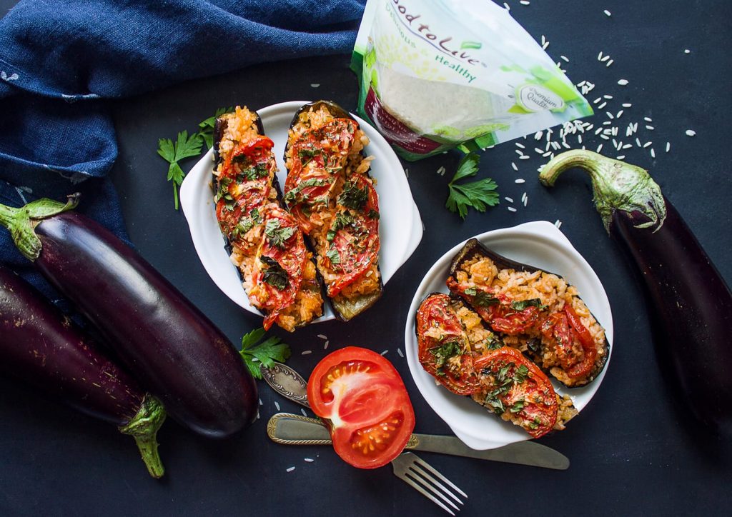 Fried Eggplant with Rice and Tomatoes