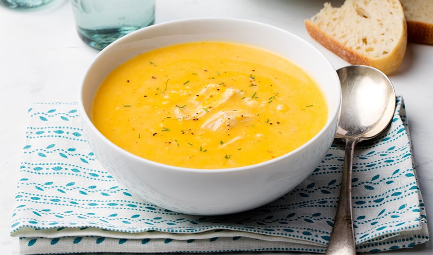 Pumpkin and coconut soup with chicken