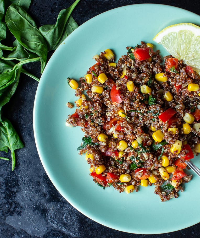 Vibrant Red Quinoa and Corn Pilaf