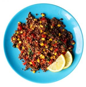 Red Quinoa Pilaf with Spinach and Corn