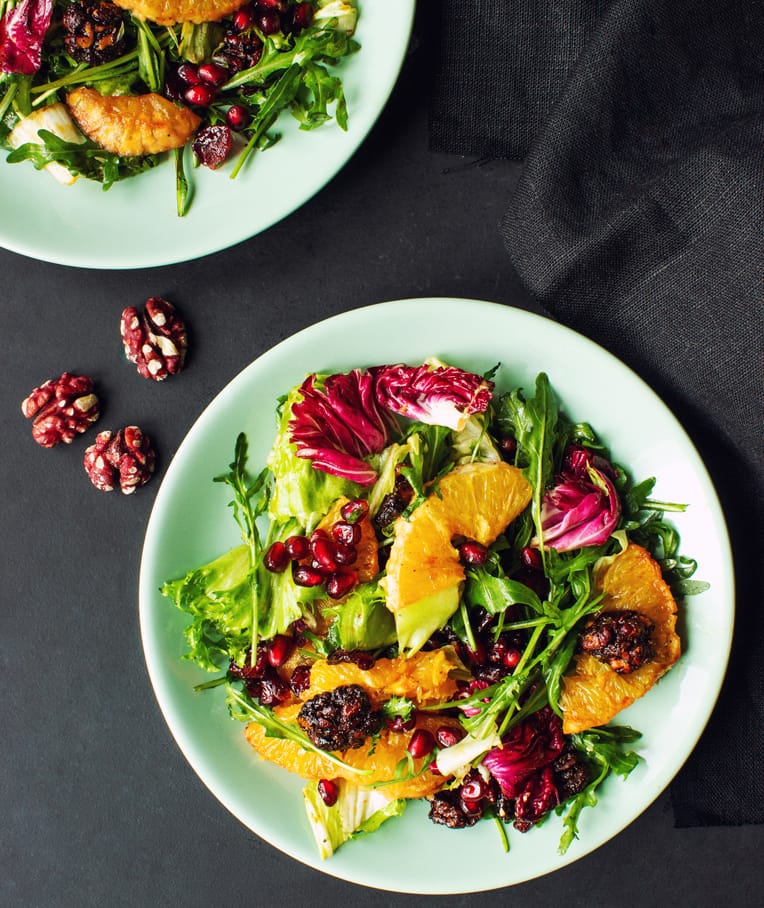 Festive Winter Salad with Pomegranate and Candied Red Walnuts