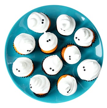 Halloween Orange Velvet Ghost Cupcakes