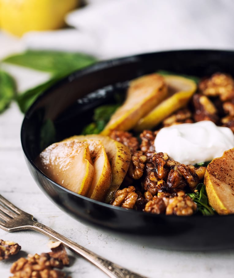 Cozy Ginger Pear and Walnut Breakfast Salad