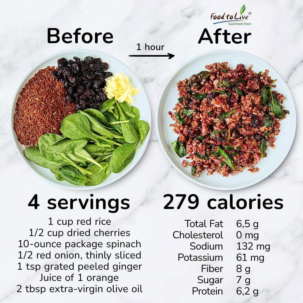 red rice with spinach and dried cherries nutrition