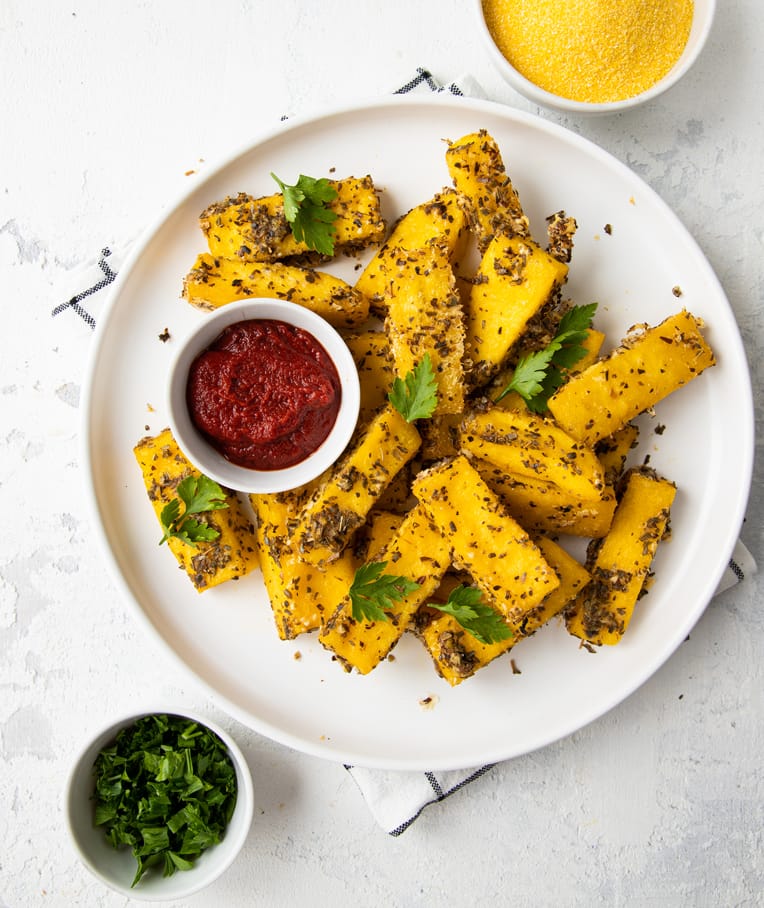 Crispy Baked Polenta Fries with Parmesan and Herbs