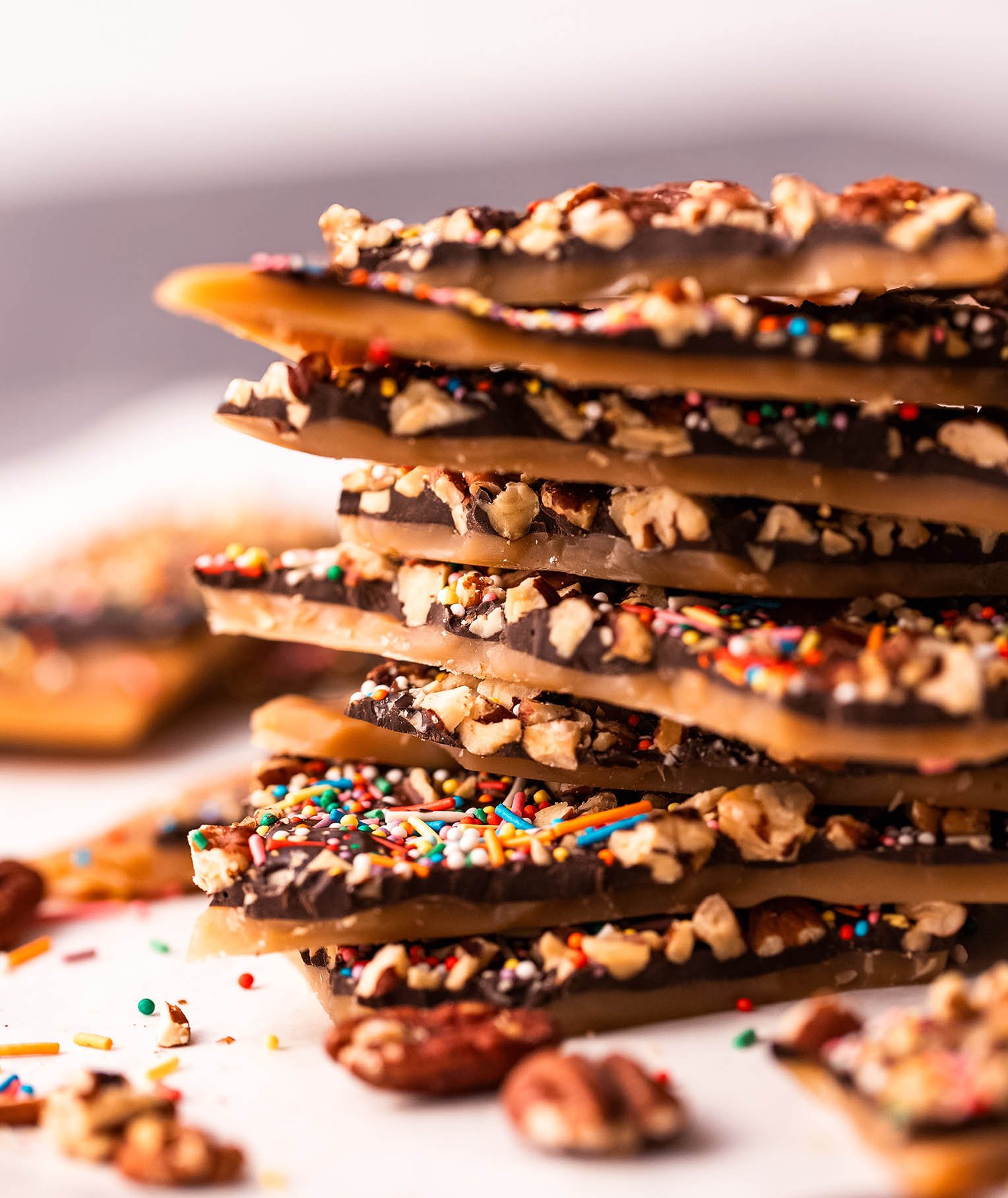Christmas Toffee Bark with Roasted Pecans