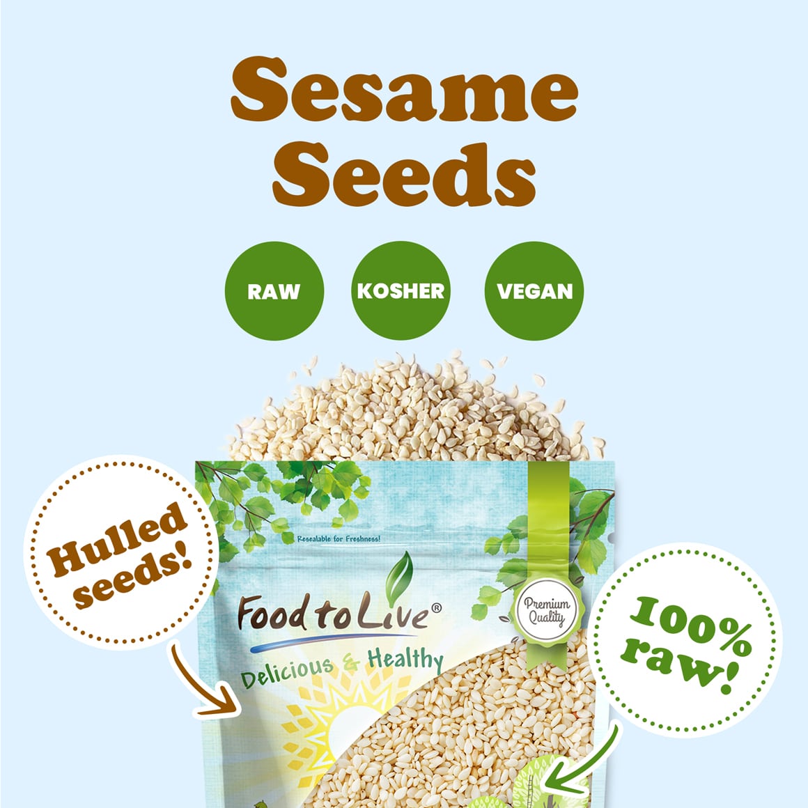 Food to Live Sesame Seeds (hulled, Kosher) (1 pound)