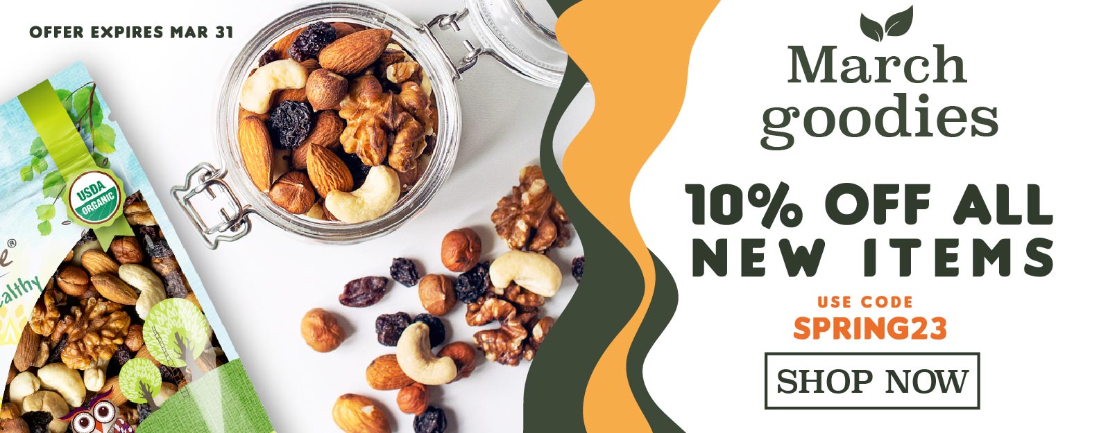 get 10% off all march new items use code spring23 at checkout