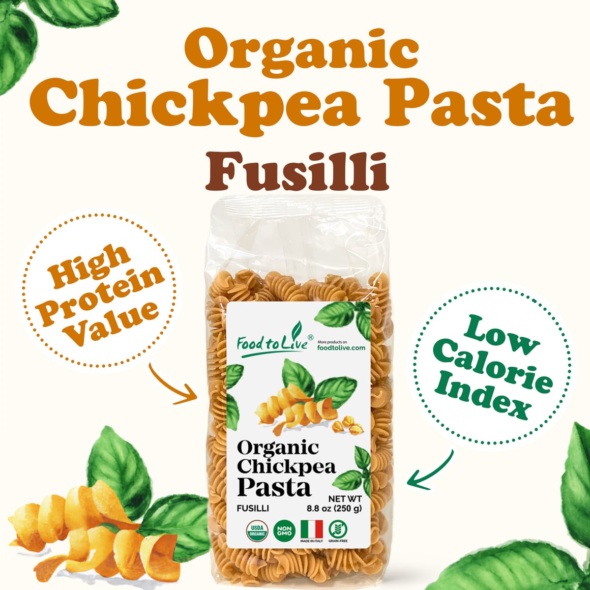 Organic Chickpea Fusilli Pasta 1