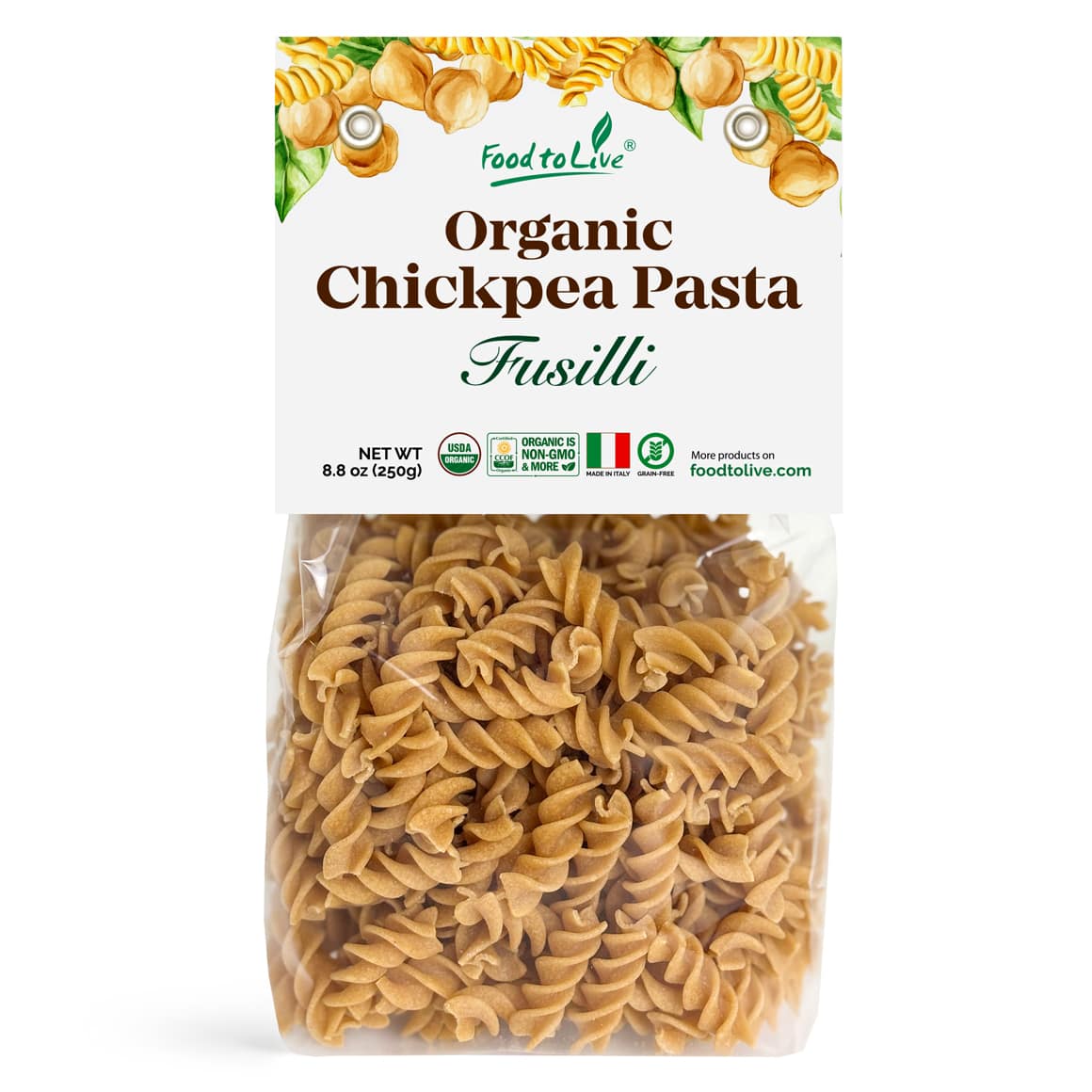 Organic Chickpea Fusilli Pasta Front