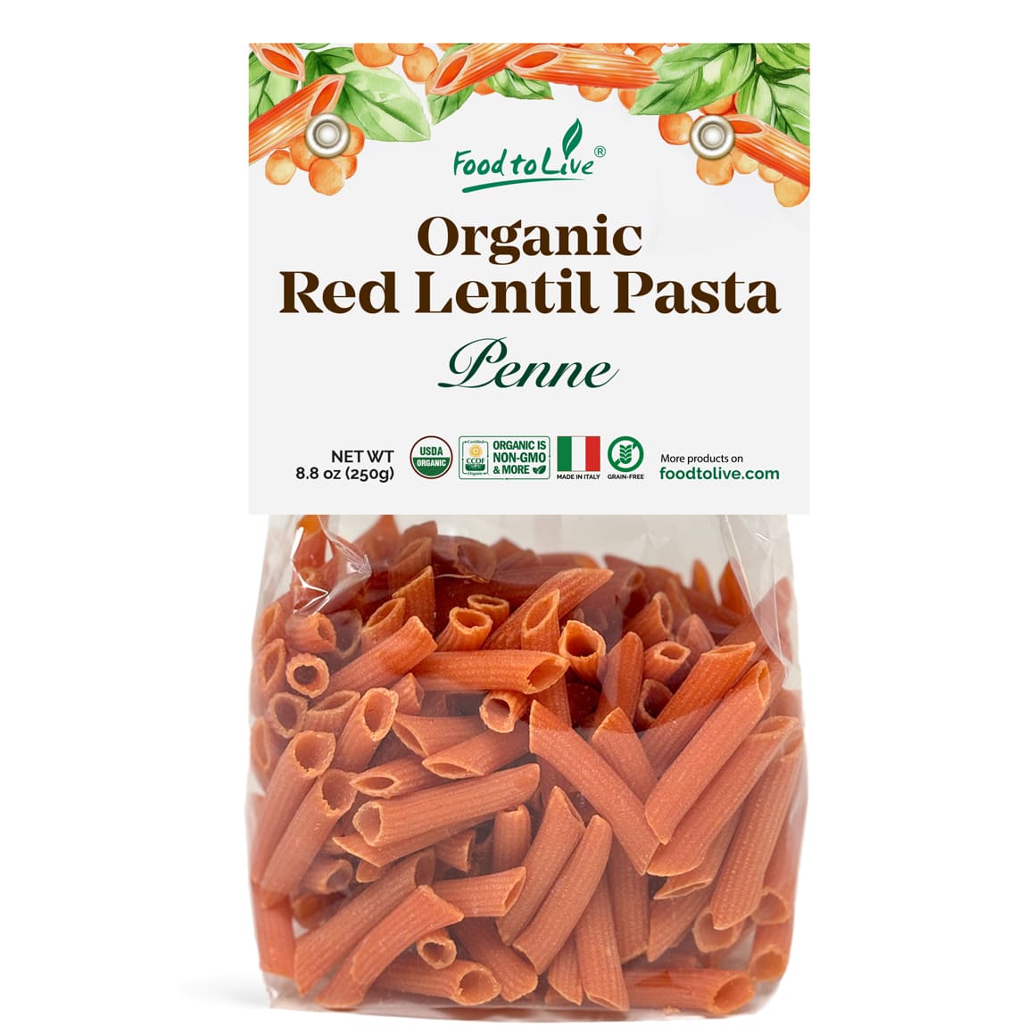 Organic Red Lentil Penne Pasta Front