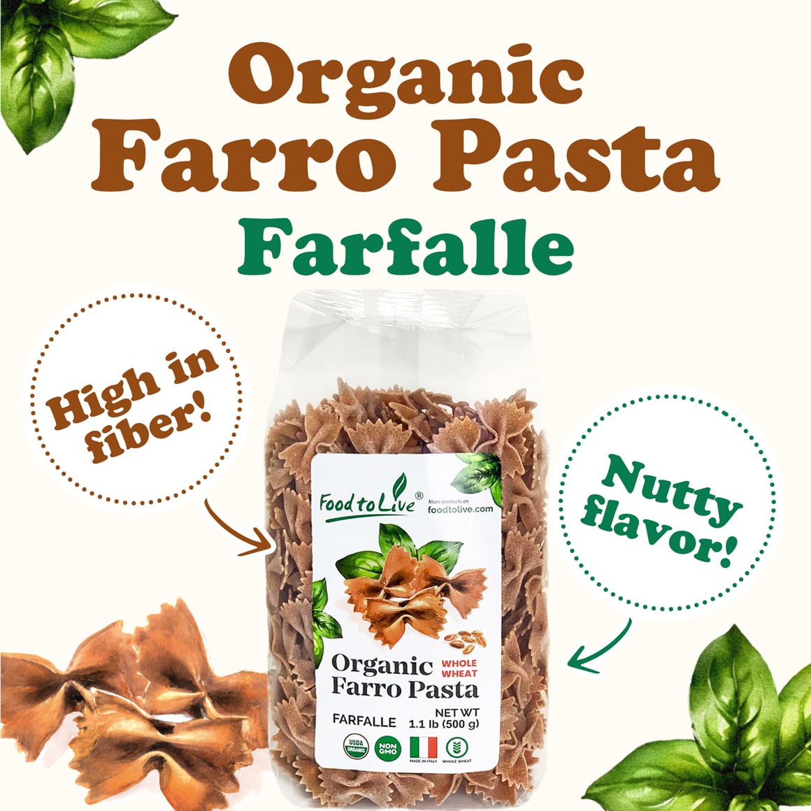 Organic Farro Farfalle Pasta 1