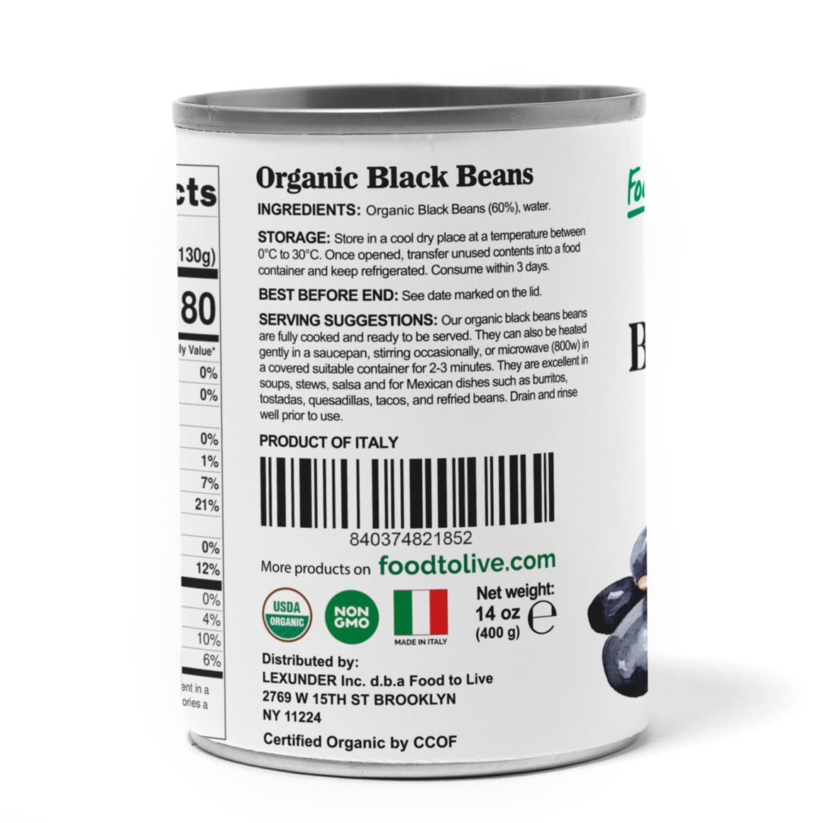 Organic Canned Black Beans Back