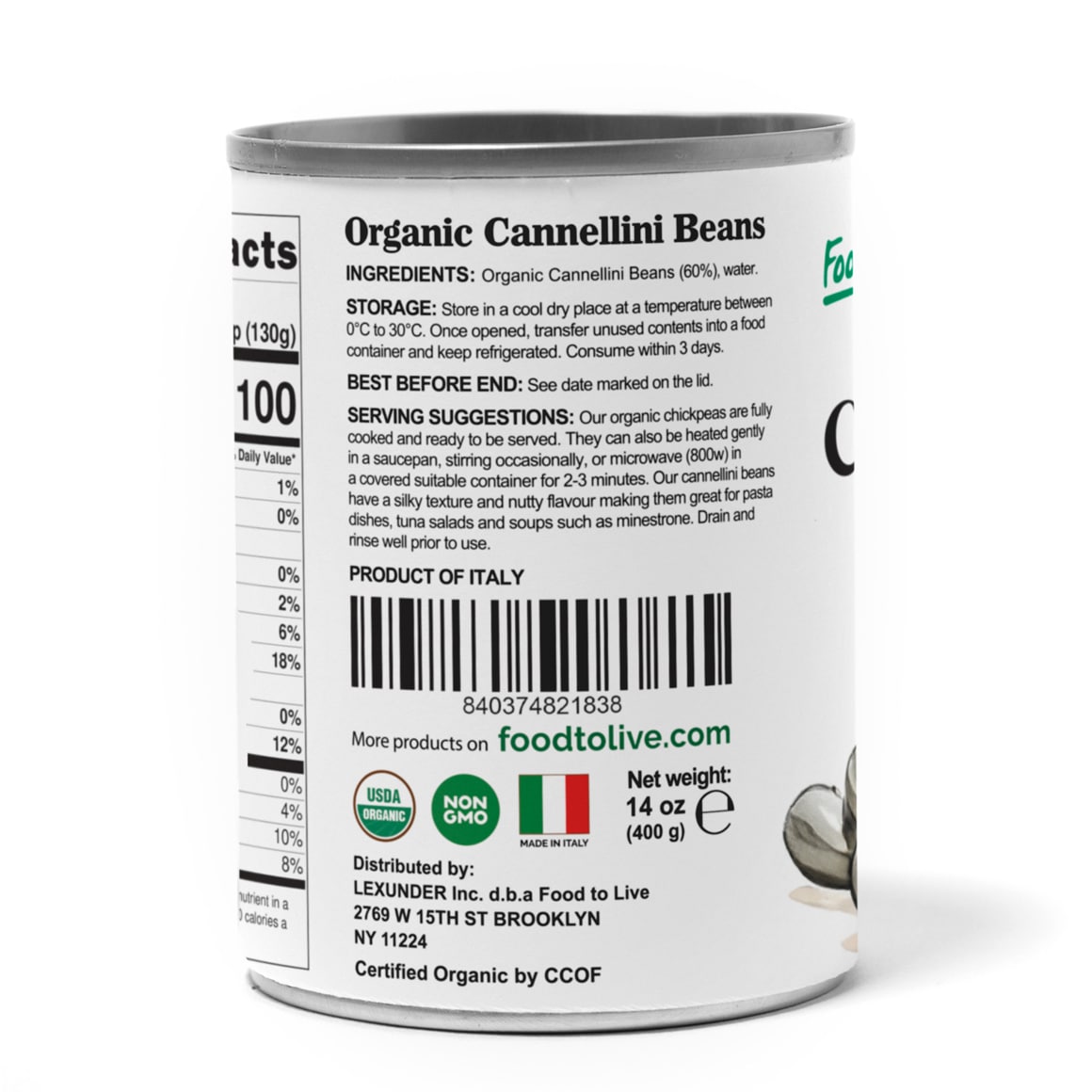 Organic Italian Canned Cannellini Beans Ingredients