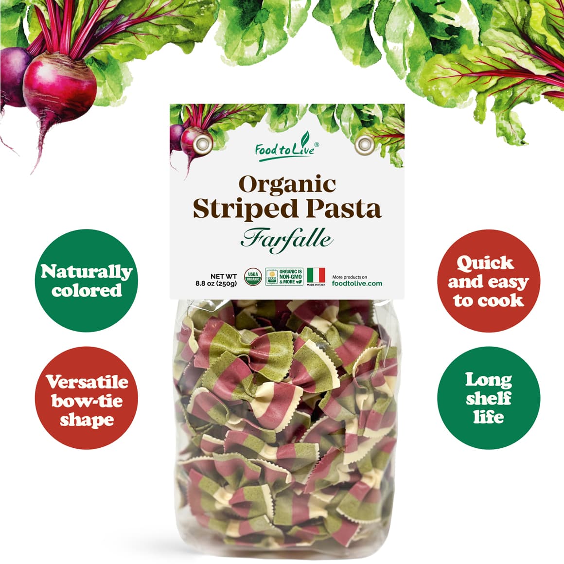 Organic Striped Farfalle Pasta 1