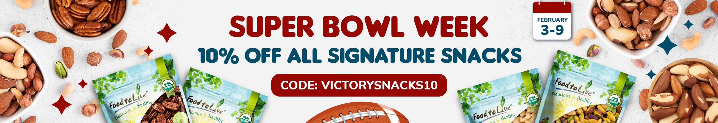 Superbowl Week Promo code: VICTORYSNACKS10 10% OFF All signature snacks